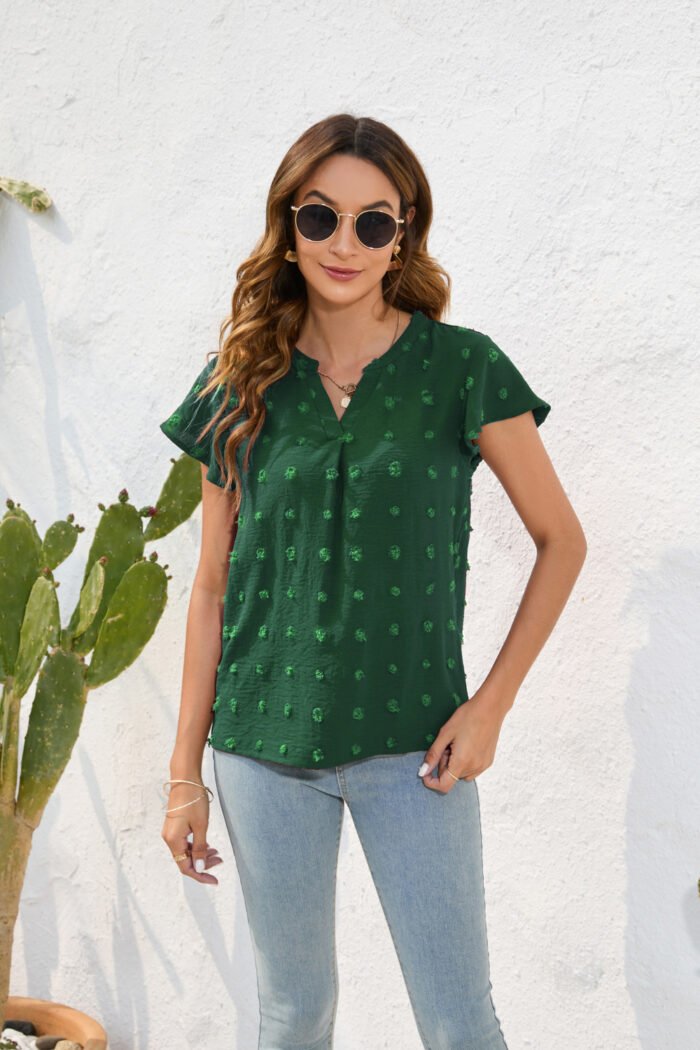 Round Neck Short Sleeve Commuter Fur Ball Top - Image 9
