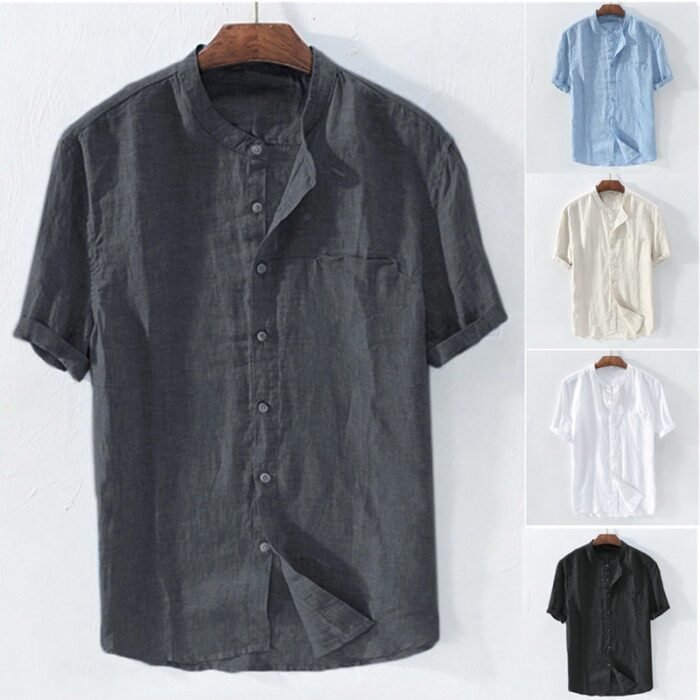 Men's Shirt New Short Sleeve Summer Stand Collar - Image 1