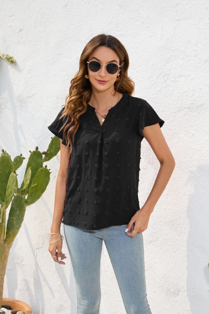 Round Neck Short Sleeve Commuter Fur Ball Top - Image 4
