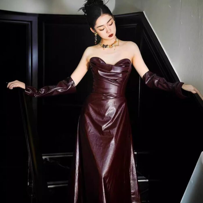 Off-the-shoulder Tube Top Leather Skirt Evening Gown - Image 1