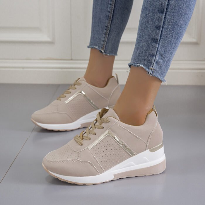 Sneakers Platform Wedge Heel Casual Shoes Lace-up Mesh Sneakers - Image 1
