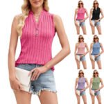 Women's Sleeveless Solid Color Knitted Vest - Image 5