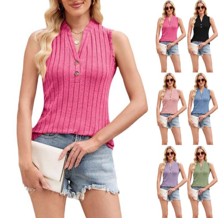 Women's Sleeveless Solid Color Knitted Vest - Image 5
