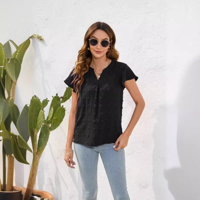 Round Neck Short Sleeve Commuter Fur Ball Top - Image 8