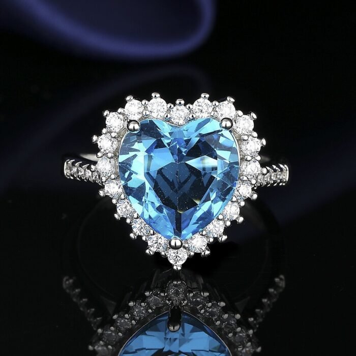 European And American Aquamarine Colored Gems Necklace Ear Stud Ring Women's - Image 2