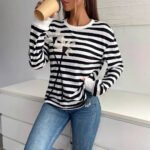 Leisure Long Sleeve Crew Neck Striped Floral Sweatshirt