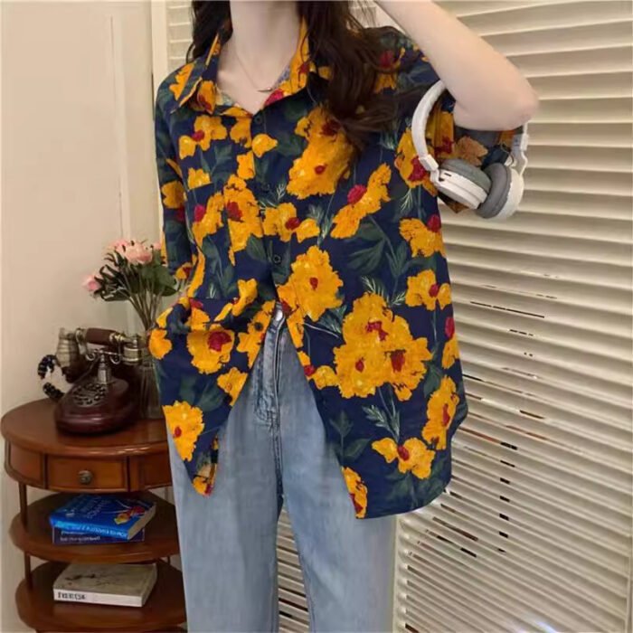 Retro Printed Shirt Top Summer Women's - Image 1