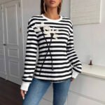 Leisure Long Sleeve Crew Neck Striped Floral Sweatshirt - Image 3