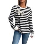 Leisure Long Sleeve Crew Neck Striped Floral Sweatshirt - Image 5