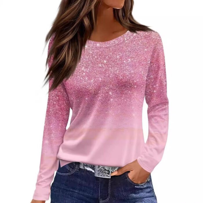 European And American Slim-fit Cotton-like Round Neck Printed Solid Color Long Sleeve Long Sleeve - Image 10