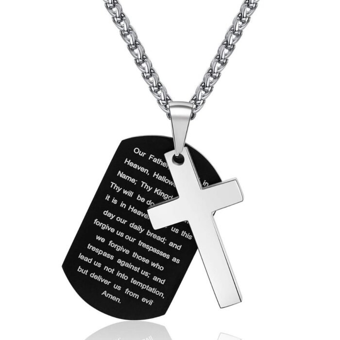 Men's Stainless Steel Scripture Cross Necklace - Image 4