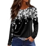 European And American Slim-fit Cotton-like Round Neck Printed Solid Color Long Sleeve Long Sleeve - Image 2
