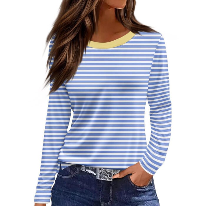 European And American Slim-fit Cotton-like Round Neck Printed Solid Color Long Sleeve Long Sleeve - Image 5