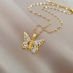 Titanium Steel Micro-inlaid Portrait Butterfly Zircon Necklace - Image 2