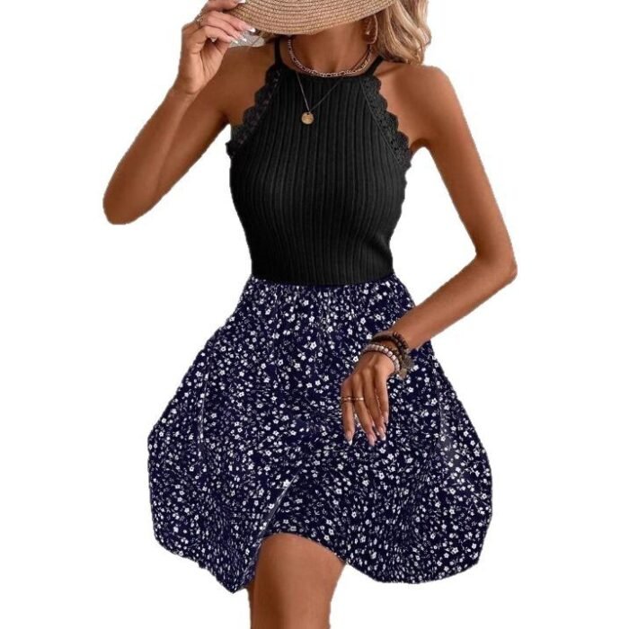 Women's Lace Slim Fit Patchwork Fashion Slim Sleeveless Dress - Image 5