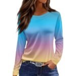 European And American Slim-fit Cotton-like Round Neck Printed Solid Color Long Sleeve Long Sleeve - Image 3
