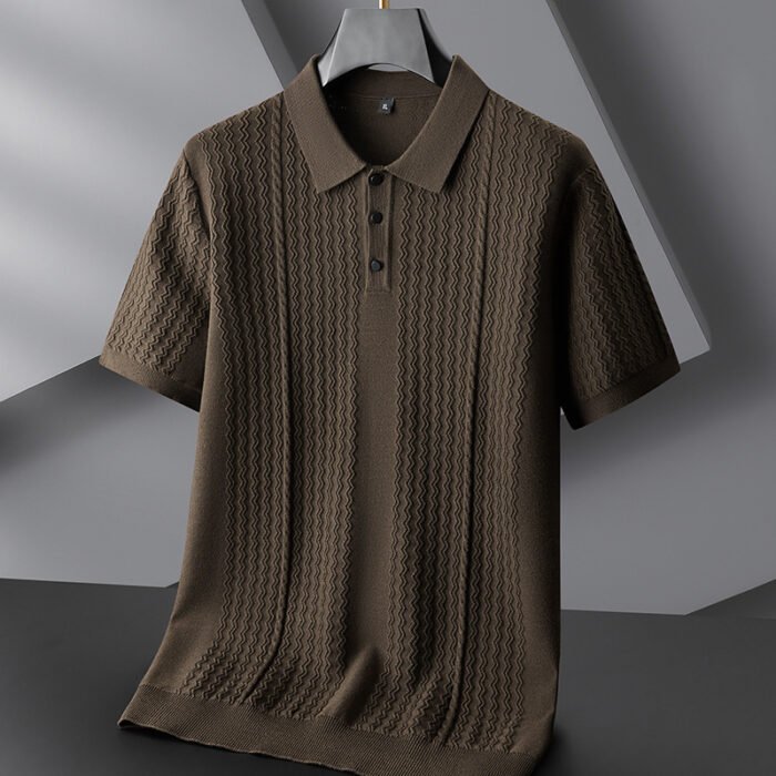 Autumn And Winter New Men's Plus-sized Plus Size Lapel Short Sleeve Sweater - Image 4