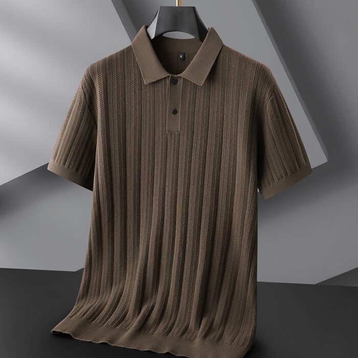 Autumn And Winter New Men's Plus-sized Plus Size Lapel Short Sleeve Sweater - Image 5