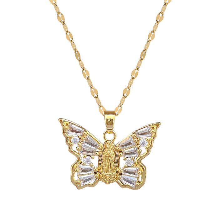 Titanium Steel Micro-inlaid Portrait Butterfly Zircon Necklace - Image 3