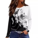 European And American Slim-fit Cotton-like Round Neck Printed Solid Color Long Sleeve Long Sleeve