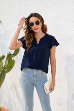 Round Neck Short Sleeve Commuter Fur Ball Top - Image 5