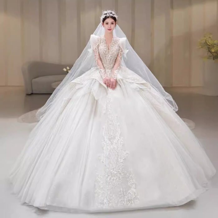 Bride Main Yarn Long Sleeve Heavy Industry Trailing French Retro Advanced - Image 1