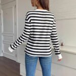 Leisure Long Sleeve Crew Neck Striped Floral Sweatshirt - Image 4