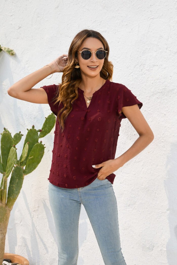 Round Neck Short Sleeve Commuter Fur Ball Top - Image 3
