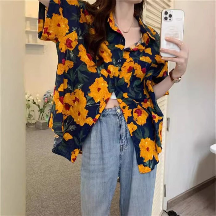 Retro Printed Shirt Top Summer Women's - Image 4