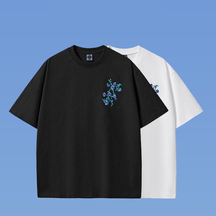 Cotton Short-sleeved T-shirt Men's Embroidery Loose - Image 1