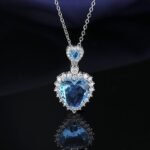 European And American Aquamarine Colored Gems Necklace Ear Stud Ring Women's - Image 4