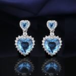 European And American Aquamarine Colored Gems Necklace Ear Stud Ring Women's - Image 3