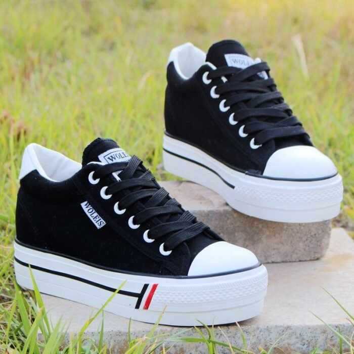 Height Increasing Insole Canvas Shoes White Shoes For Students - Image 1