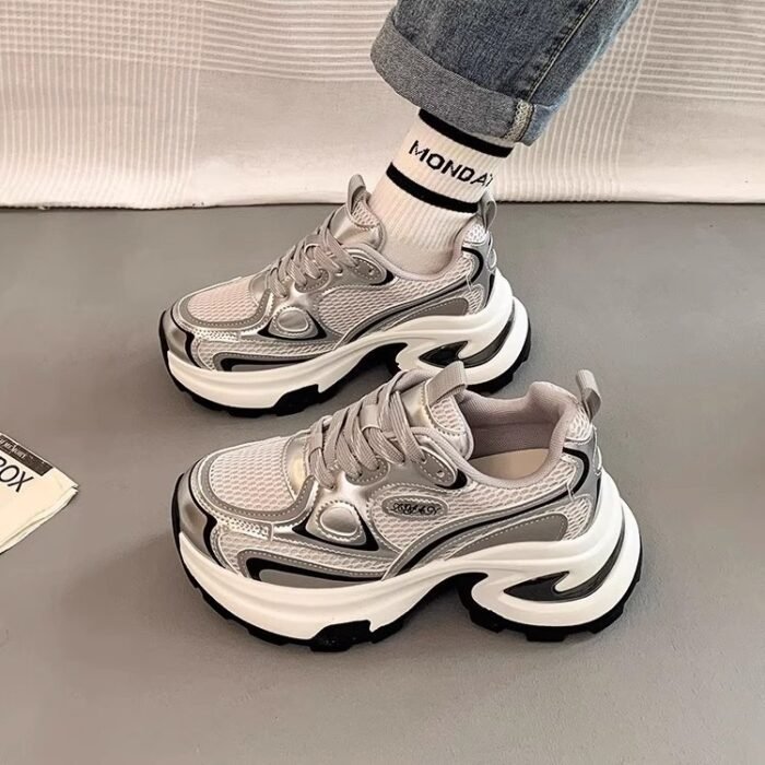Mesh Breathable Clunky Sneakers Women's Platform Height Increasing Leisure Sneaker - Image 3