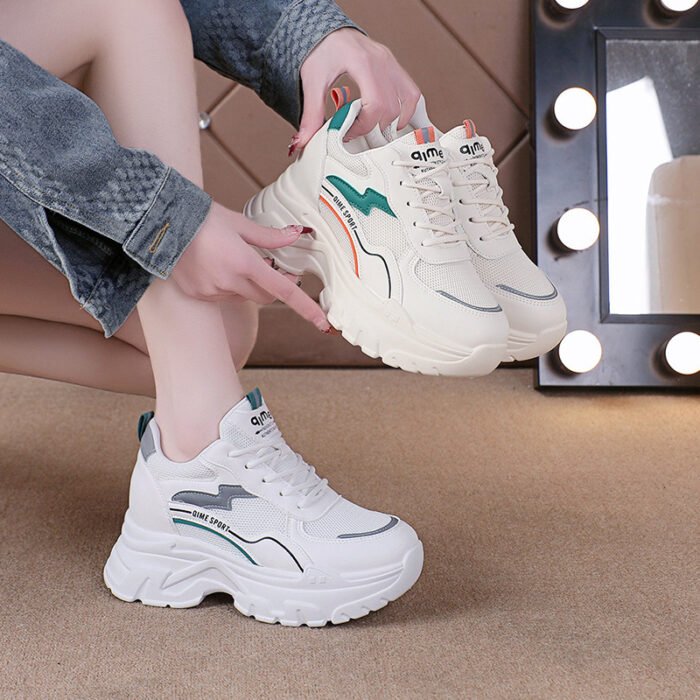 Height Increasing Insole Breathable White Shoes - Image 4